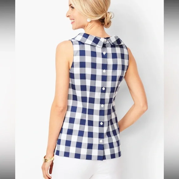 Talbots Audrey Shell Gingham Blue and White Plaid Top - Picture 2 of 13